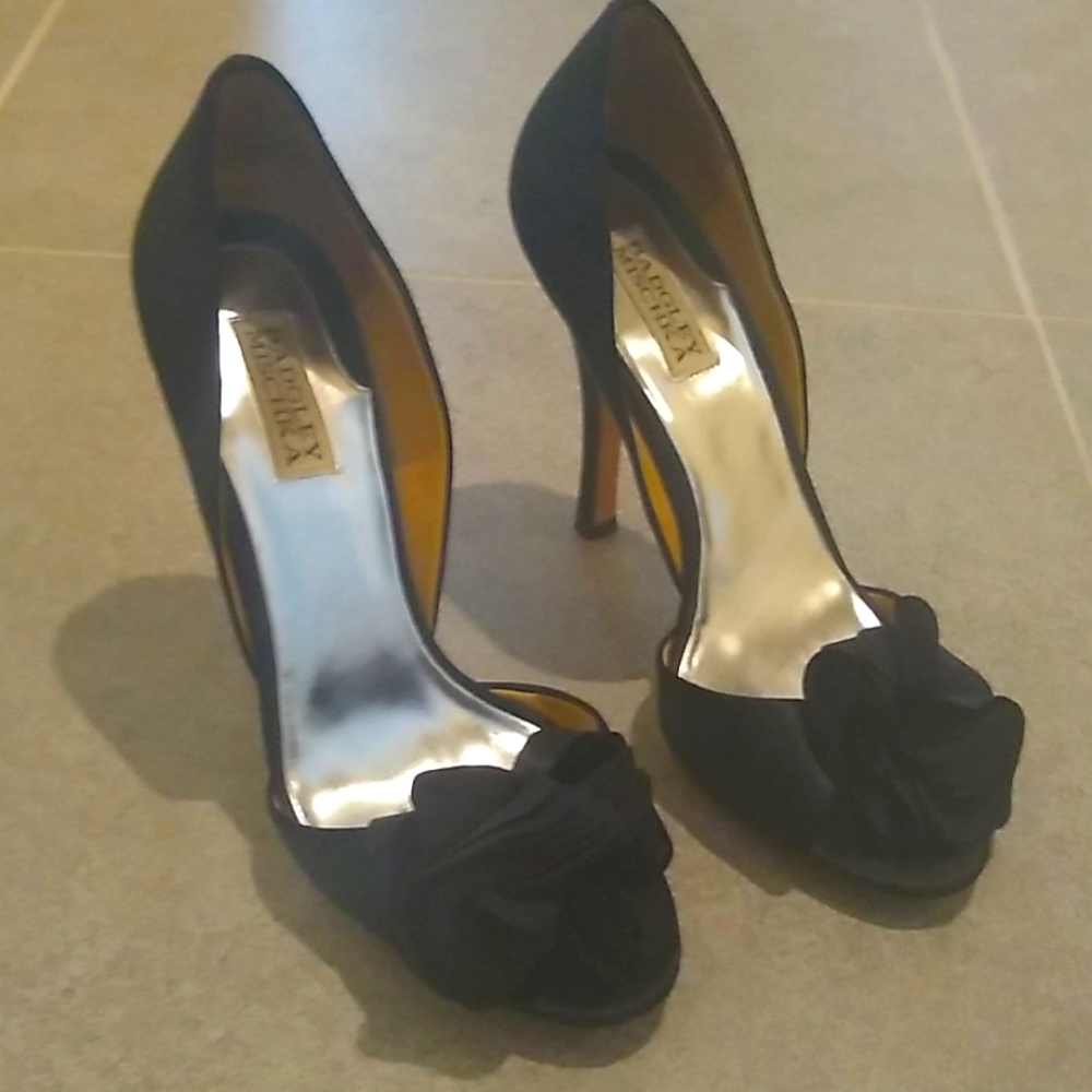 Badgley Mischka flower detail high heels